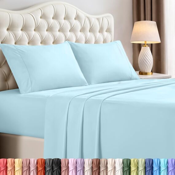 Utopia Bedding Komplettes Bettwäscheset – 4-teiliges Bettwäscheset für Doppelbetten, weiche und atmungsaktive Mikrofaser, enthält 1 Spannbetttuch, 1 Bettlaken und 2 Kissenbezüge (Eisblau)