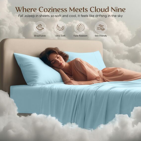 Utopia Bedding Bettwäsche-Set für King-Size-Bett, 4-teilig, gebürstete Mikrofaser, schrumpft und lichtbeständig, pflegeleicht (King-Size-Bett, Eisblau)