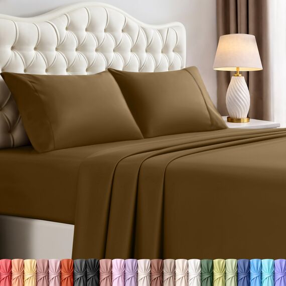 Utopia Bedding Queen-Bettwäsche-Set – 4-teiliges Bettwäsche-Set – gebürstete Mikrofaser – schrumpffrei und lichtbeständig – pflegeleicht (Queen, Mokka)