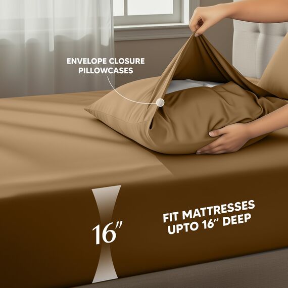 Utopia Bedding Bettwäsche-Set für King-Size-Betten, 4-teilig, gebürstete Mikrofaser, schrumpft und lichtbeständig, pflegeleicht (Kingsize, Mokka)