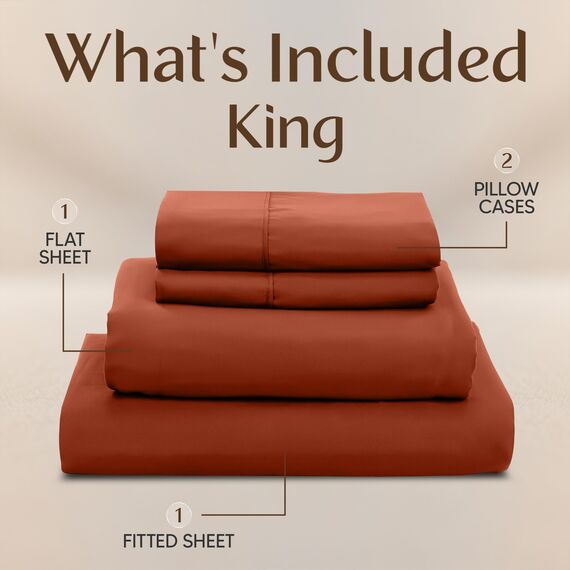 Utopia Bedding Bettwäsche-Set für King-Size-Bett, 4-teilig, gebürstete Mikrofaser, schrumpft und lichtbeständig, pflegeleicht (King-Size-Bett, Terrakotta-Orange)