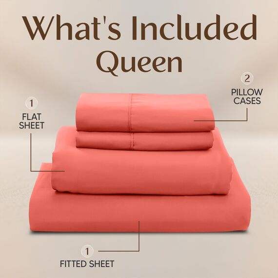 Utopia Bedding Queen-Bettwäsche-Set, 4-teilig, gebürstete Mikrofaser, schrumpft und lichtbeständig, pflegeleicht (Queen-Size-Bett, Koralle)