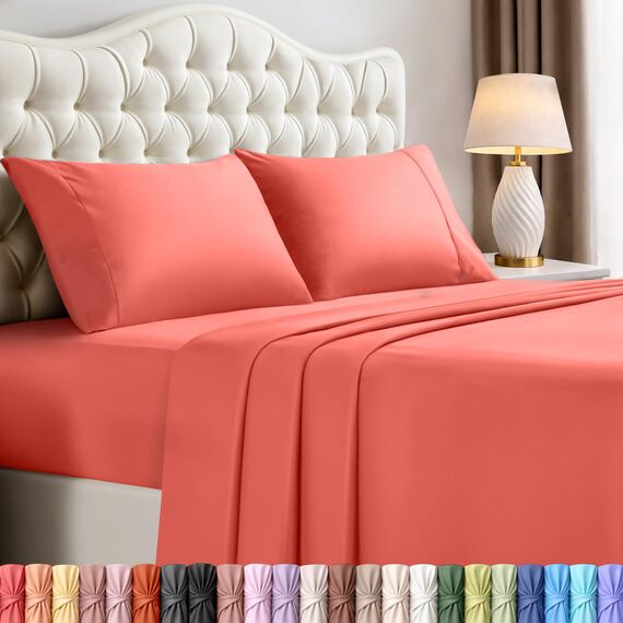 Utopia Bedding Queen-Bettwäsche-Set, 4-teilig, gebürstete Mikrofaser, schrumpft und lichtbeständig, pflegeleicht (Queen-Size-Bett, Koralle)