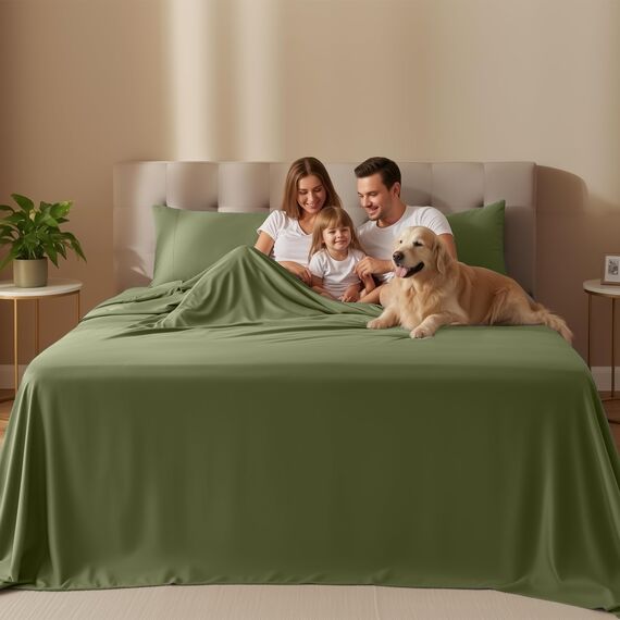 Utopia Bedding Bettwäsche-Set – 4-teiliges Bettwäsche-Set – gebürstete Mikrofaser – schrumpffrei und lichtbeständig – pflegeleicht (voll, olivgrün)