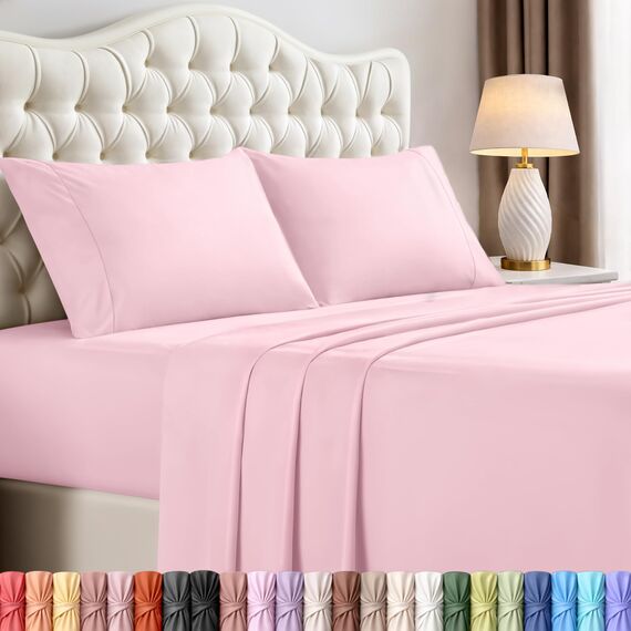 Utopia Bedding Bettwäscheset, 4-teilig, gebürstete Mikrofaser, schrumpft und lichtbeständig, pflegeleicht (Full, Rosa)