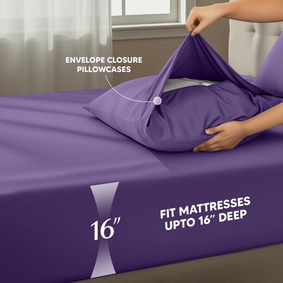 Utopia Bedding Komplettes Bettwäscheset – 4-teiliges Bettwäscheset für Doppelbetten, weiche und atmungsaktive Mikrofaser, enthält 1 Spannbetttuch, 1 Bettlaken und 2 Kissenbezüge (Aubergine)