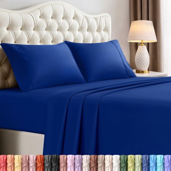 Utopia Bedding Bettwäsche-Set für King-Size-Bett, 4-teilig, gebürstete Mikrofaser, schrumpft und lichtbeständig, pflegeleicht (King-Size-Bett, Königsblau)