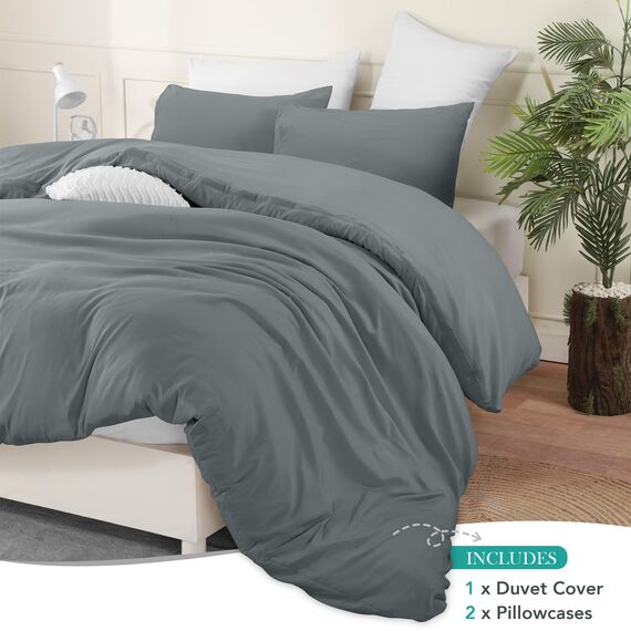 Utopia Bedding Leichtes Bettbezug-Set mit 50 x 65 cm Kissenbezügen, 200 x 220 cm, weiches Mikrofaser-Polyester (Grau)