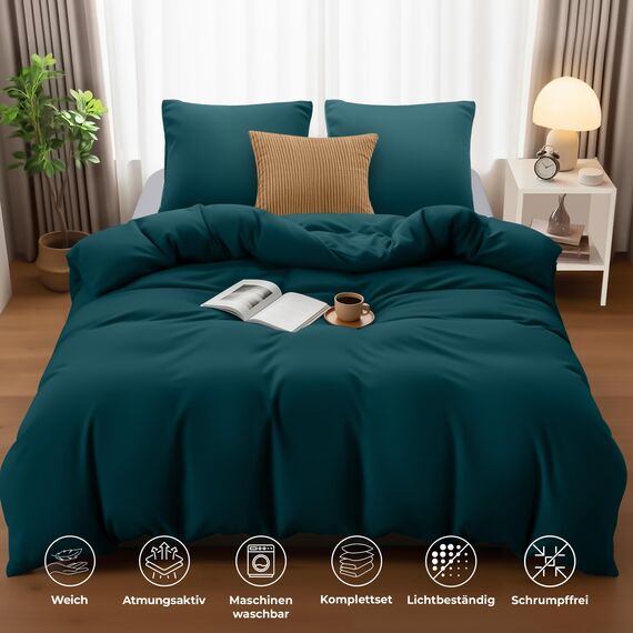 Utopia Bedding Bettwäsche Set - Mikrofaser Bettbezug 260x240 cm + 2 Kissenbezüge 65x65 cm - Blaugrün