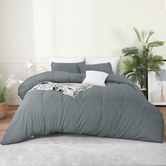 Utopia Bedding Bettbezug-Set mit Kissenbezügen – 3-teiliges Bettwäsche-Set mit Reißverschluss – 1 Bettbezug mit 2 Kissenbezügen – weich gebürstete Mikrofaser (Kingsize, Grau).