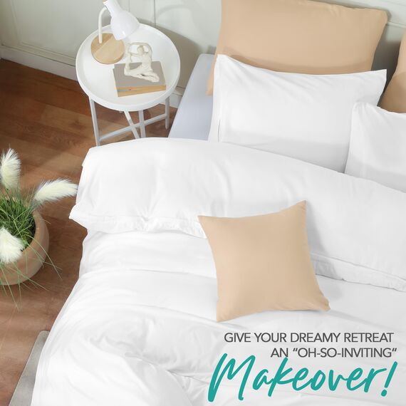 Utopia Bedding Bettbezug-Set mit Kissenbezügen – 3-teiliges Bettwäsche-Set mit Reißverschluss – 1 Bettbezug mit 2 Kissenbezügen – weich gebürstete Mikrofaser (Queensize, Weiß)
