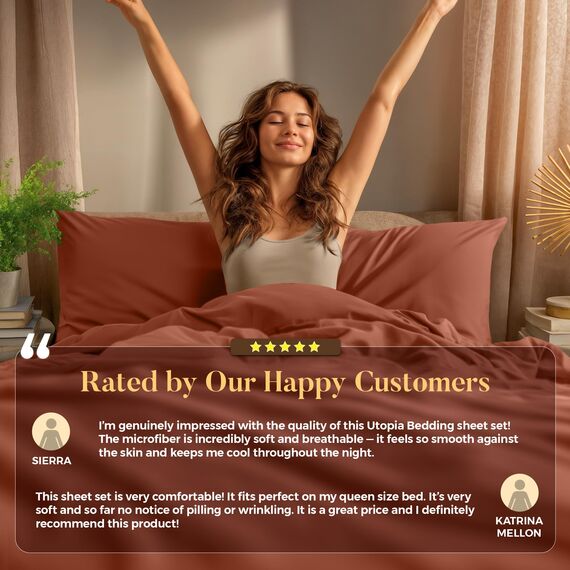 Utopia Bedding Queen-Bettwäsche-Set, 4-teilig, gebürstete Mikrofaser, schrumpft und lichtbeständig, pflegeleicht (Queen-Size-Bett, Terrakotta-Orange)