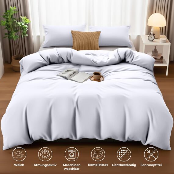 Utopia Bedding Bettwäsche Set - Mikrofaser Bettbezug 260x220 cm + 2 Kissenbezüge 50x75 cm - Weiß