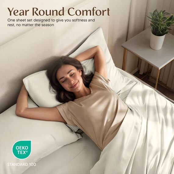 Utopia Bedding Bettwäscheset, 4-teilig, gebürstete Mikrofaser, schrumpft und lichtbeständig, pflegeleicht (Voll, Elfenbein)