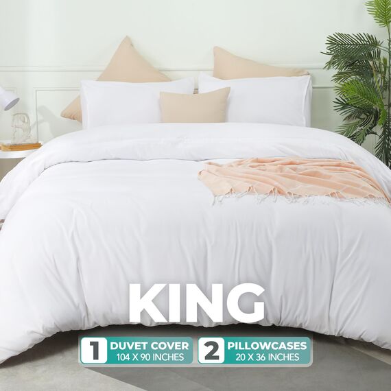 Utopia Bedding Bettbezug-Set mit Kissenbezügen, 1 Bettbezug mit 2 Kissenbezügen, 50,8 x 91,4 cm, 3-teilig, Bettbezug mit Reißverschluss, weich gebürstete Mikrofaser, Kingsize, Weiß