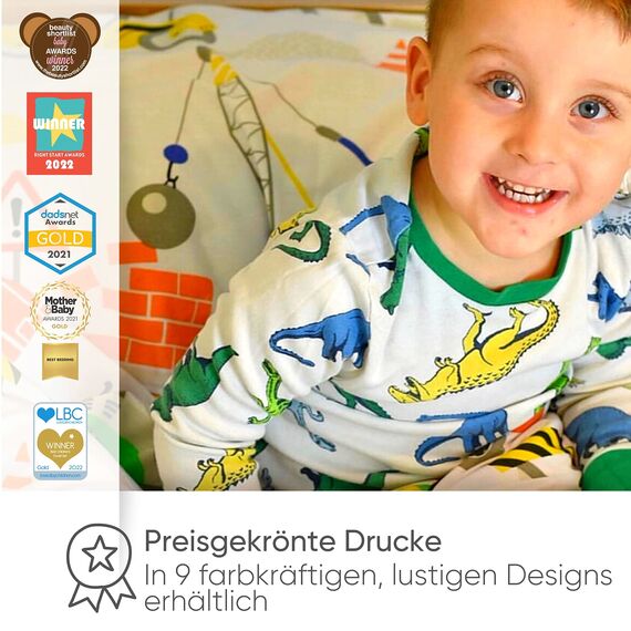 Bloomsbury Mill - Kinderbettwäsche 135x200 - Bagger Bettwäsche 135x200 Kinder Set für Jungen - Baustelle Auto - Wendebettwäsche und Kissenbezug - Einzelbettwäsche-Set