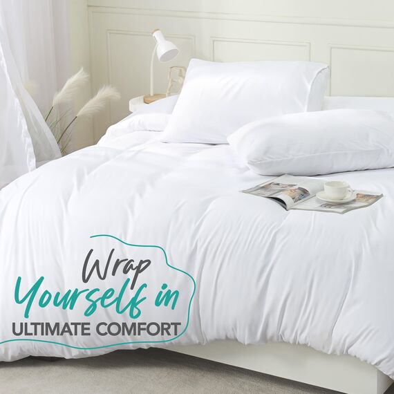 Utopia Bedding Bettbezug-Set mit Kissenbezügen, 1 Bettbezug mit 2 Kissenbezügen, 50,8 x 91,4 cm, 3-teilig, Bettbezug mit Reißverschluss, weich gebürstete Mikrofaser, Kingsize, Weiß