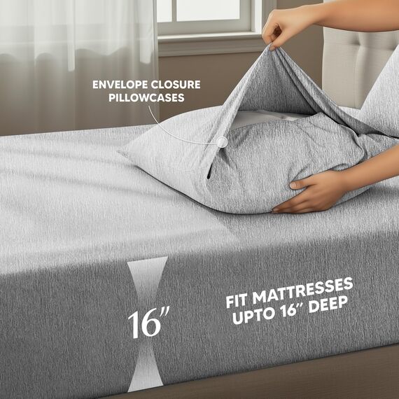Utopia Bedding Queen-Bettwäsche-Set, 4-teilig, gebürstete Mikrofaser, schrumpft und lichtbeständig, pflegeleicht (Queen-Size-Bett, Grau meliert)