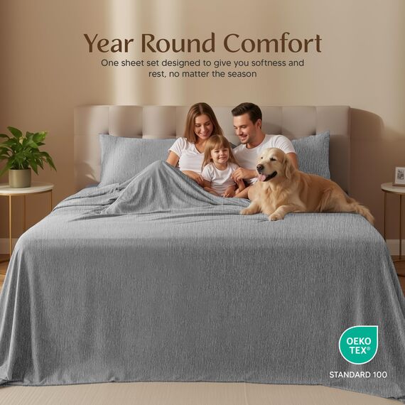 Utopia Bedding Queen-Bettwäsche-Set, 4-teilig, gebürstete Mikrofaser, schrumpft und lichtbeständig, pflegeleicht (Queen-Size-Bett, Grau meliert)