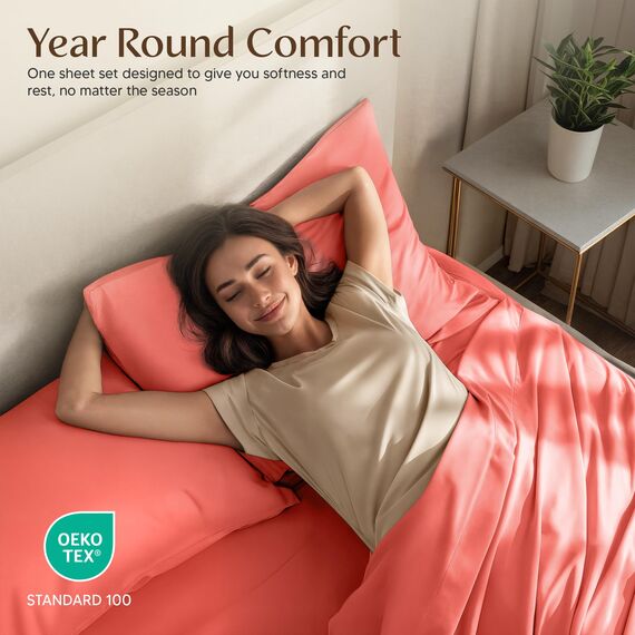 Utopia Bedding Bettwäscheset, 4-teilig, gebürstete Mikrofaser, schrumpft und lichtbeständig, pflegeleicht (Voll, Koralle)