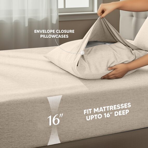 Utopia Bedding Queen-Bettwäsche-Set, 4-teilig, gebürstete Mikrofaser, schrumpft und lichtbeständig, pflegeleicht (Queen-Size-Bett, Haferflocken)