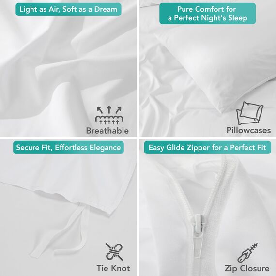 Utopia Bedding Bettbezug-Set mit Kissenbezügen, 1 Bettbezug mit 2 Kissenbezügen, 50,8 x 91,4 cm, 3-teilig, Bettbezug mit Reißverschluss, weich gebürstete Mikrofaser, Kingsize, Weiß
