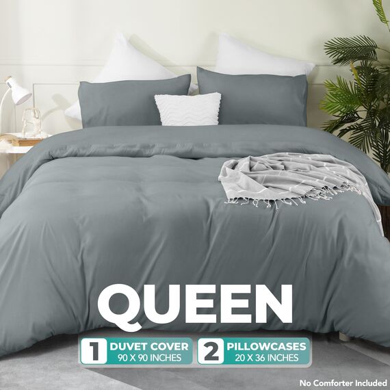 Utopia Bedding Leichtes Bettbezug-Set mit 50 x 65 cm Kissenbezügen, 220 x 220 cm, weiches Mikrofaser-Polyester (Grau)
