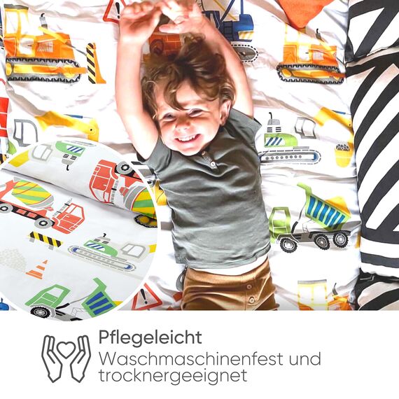 Bloomsbury Mill – Kinderbettwäsche 120 x 150cm Bagger für Jungen - Baby Bettwäsche Fahrzeuge & Baustelle - Wendebettwäsche und Kissenbezug-Set – Baby Bettwäsche Set für Kleinkinder und Babybetten