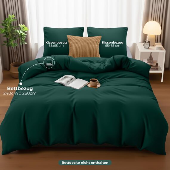 Utopia Bedding Bettwäsche Set - Mikrofaser Bettbezug 260x240 cm + 2 Kissenbezüge 65x65 cm - Smaragd
