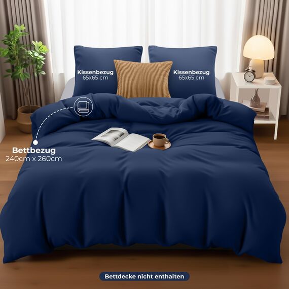 Utopia Bedding Bettwäsche Set - Mikrofaser Bettbezug 260x240 cm + 2 Kissenbezüge 65x65 cm - Marineblau