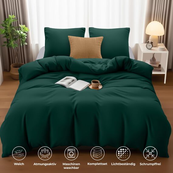 Utopia Bedding Bettwäsche Set - Mikrofaser Bettbezug 260x240 cm + 2 Kissenbezüge 65x65 cm - Smaragd