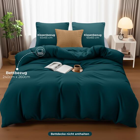 Utopia Bedding Bettwäsche Set - Mikrofaser Bettbezug 260x240 cm + 2 Kissenbezüge 65x65 cm - Blaugrün
