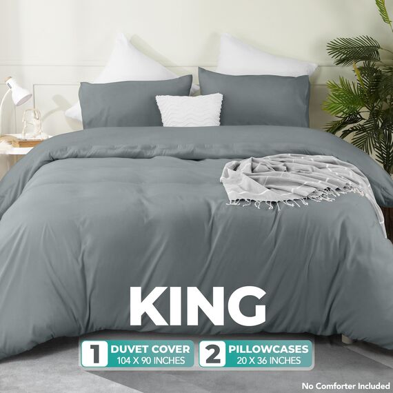 Utopia Bedding Bettbezug-Set mit Kissenbezügen – 3-teiliges Bettwäsche-Set mit Reißverschluss – 1 Bettbezug mit 2 Kissenbezügen – weich gebürstete Mikrofaser (Kingsize, Grau).