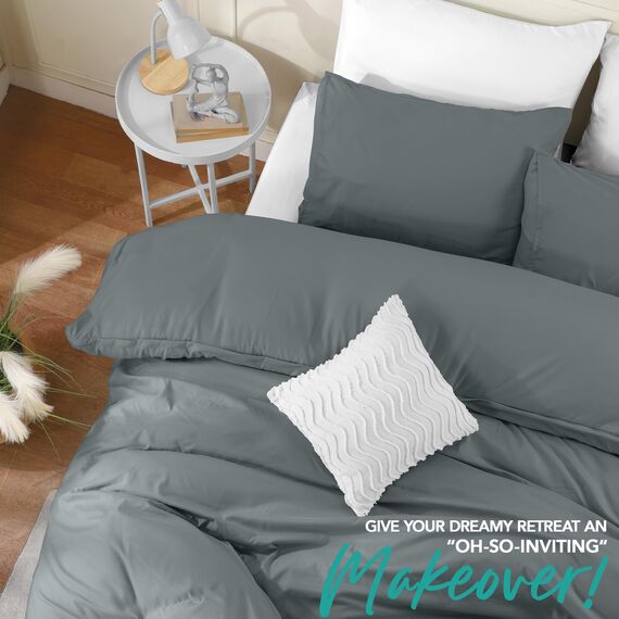 Utopia Bedding Bettbezug-Set mit Kissenbezügen – 3-teiliges Bettwäsche-Set mit Reißverschluss – 1 Bettbezug mit 2 Kissenbezügen – weich gebürstete Mikrofaser (Kingsize, Grau).