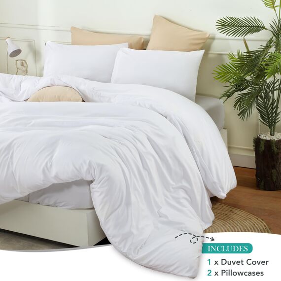 Utopia Bedding Bettbezug-Set mit Kissenbezügen, 1 Bettbezug mit 2 Kissenbezügen, 50,8 x 91,4 cm, 3-teilig, Bettbezug mit Reißverschluss, weich gebürstete Mikrofaser, Kingsize, Weiß
