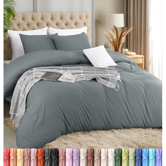Utopia Bedding Leichtes Bettbezug-Set mit 50 x 65 cm Kissenbezügen, 200 x 220 cm, weiches Mikrofaser-Polyester (Grau)