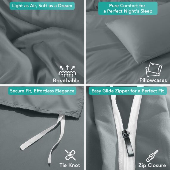 Utopia Bedding Bettbezug-Set mit Kissenbezügen – 3-teiliges Bettwäsche-Set mit Reißverschluss – 1 Bettbezug mit 2 Kissenbezügen – weich gebürstete Mikrofaser (Kingsize, Grau).
