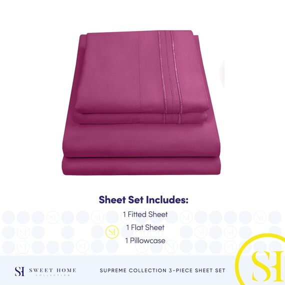 Sweet Home Collection Bettwäsche-Set, Fadenzahl 1800, ägyptische Qualität, gebürstete Mikrofaser, 3-teilig, Tiefe Taschen, Twin XL, Beeren