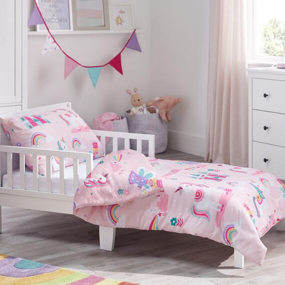 Bloomsbury Mill - Magisches Einhorn, Märchenprinzessin und verzaubertes Schloss - Rosa - Zwei Kissenbezüge (zusätzlich) - 50cm x 75cm