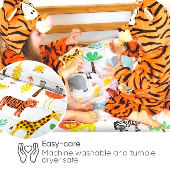 Bloomsbury Mill - Kinderbettwäsche 135x200 - Safari Tiere - Bettwäsche 135x200 Kinder Set für Mädchen und Jungen - Wendebettwäsche und Kissenbezug - Zoo Tiere & Dschungel Einzelbettwäsche-Set