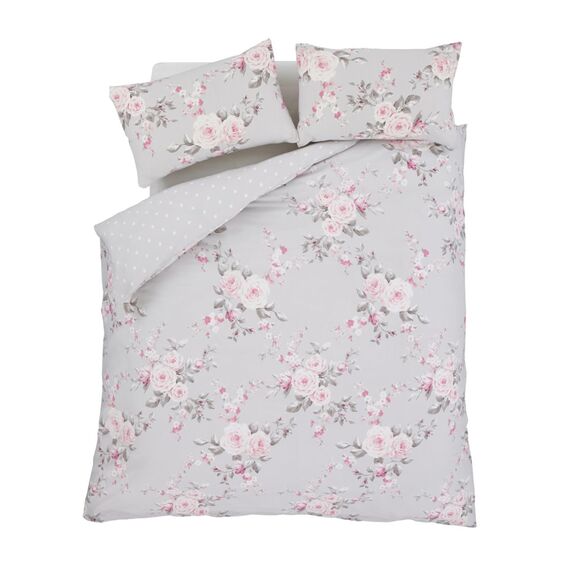 Catherine Lansfield Bedding Canterbury Floral King Duvet Cover Set with Pillowcases Grey