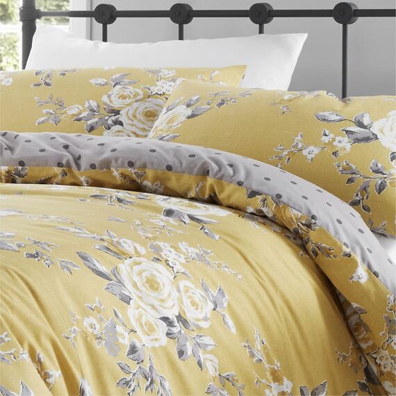 Catherine Lansfield Bedding Canterbury Floral Single Duvet Cover Set with Pillowcases Ochre