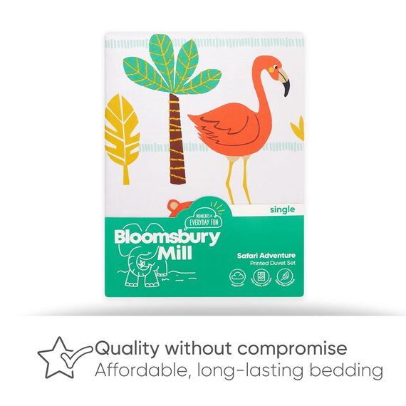 Bloomsbury Mill - Bettwäsche 200 x 200 cm Safari Tiere für Kinder – Doppelbett Bettwäscheset für Jungen und Mädchen – Zoo Tiere & Dschungel Wendebettwäsche und 2 Kissenbezug Set