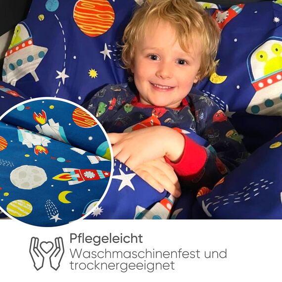 Bloomsbury Mill - Bettwäsche 200 x 200 cm Weltraum, Astronaut & Raketen für Kinder – Doppelbett Bettwäscheset für Jungen und Mädchen – Blau Wendebettwäsche und 2 Kissenbezug Set