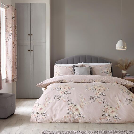 Catherine Lansfield Bedding Canterbury Floral Double Duvet Cover Set with Pillowcase Blush Pink