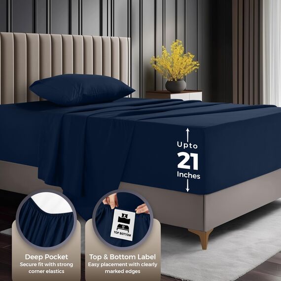 Bettlaken-Set für Doppelbetten von Utopia Bedding: Weiche Mikrofaser, 3-teilig, Hotel-Luxus-Bettlaken mit tiefen Taschen, besticktem Kissenbezug, Spannbettlaken mit seitlicher Aufbewahrungstasche,