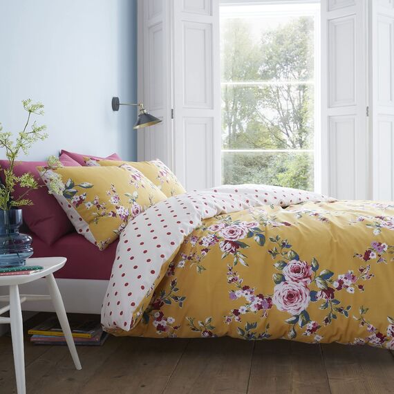 Catherine Lansfield Bedding Canterbury Floral SuperKing Duvet Cover Set with Pillowcases Yellow