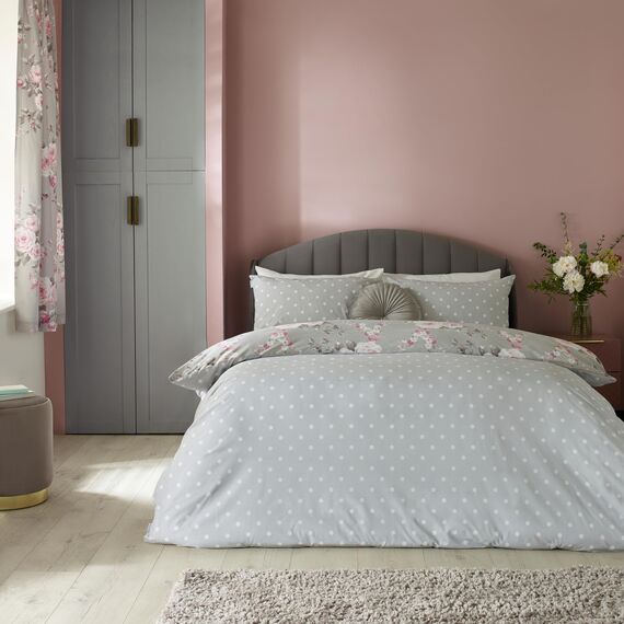 Catherine Lansfield Bedding Canterbury Floral Super King Duvet Cover Set with Pillowcase Grey