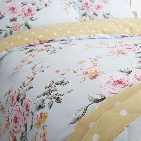Catherine Lansfield Bedding Canterbury Floral Double Duvet Cover Set with Pillowcases Duck Egg Blue