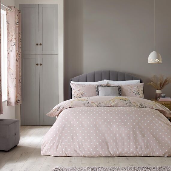 Catherine Lansfield Bedding Canterbury Floral Double Duvet Cover Set with Pillowcase Blush Pink